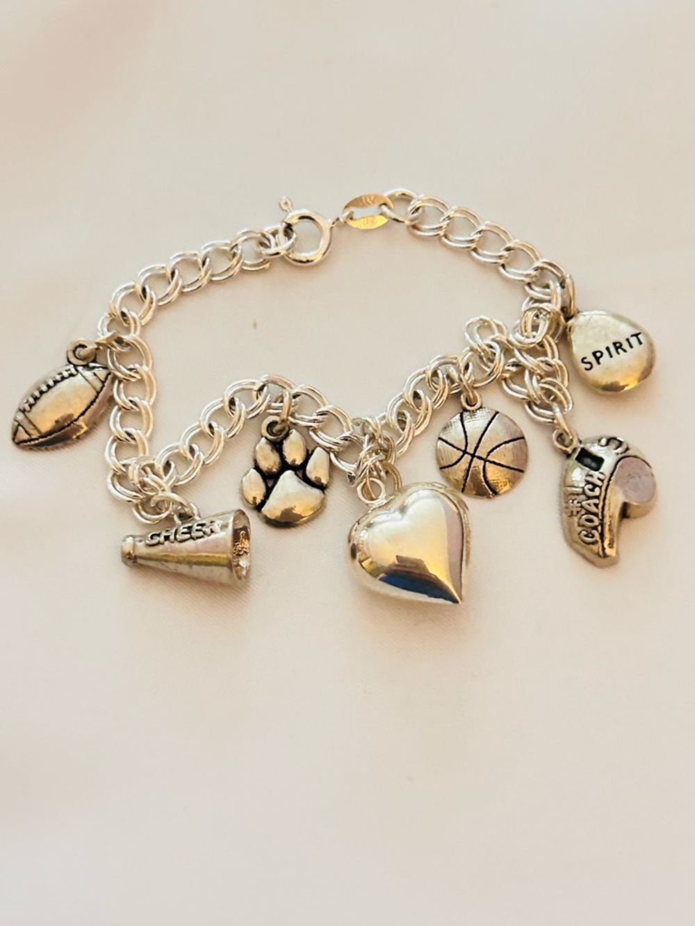 Cheerleader 925 Sterling Silver Charm Bracelet